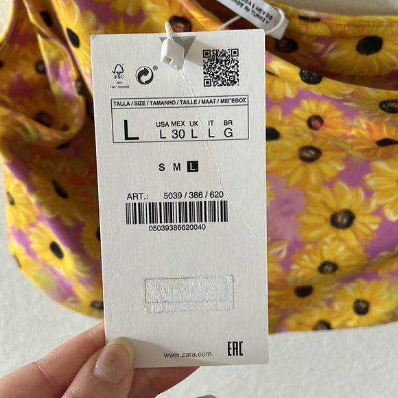 Zara Sunflower One Shoulder Crop Top Tank Floral Cottagecore Boho Size Large - Picture 8 of 12